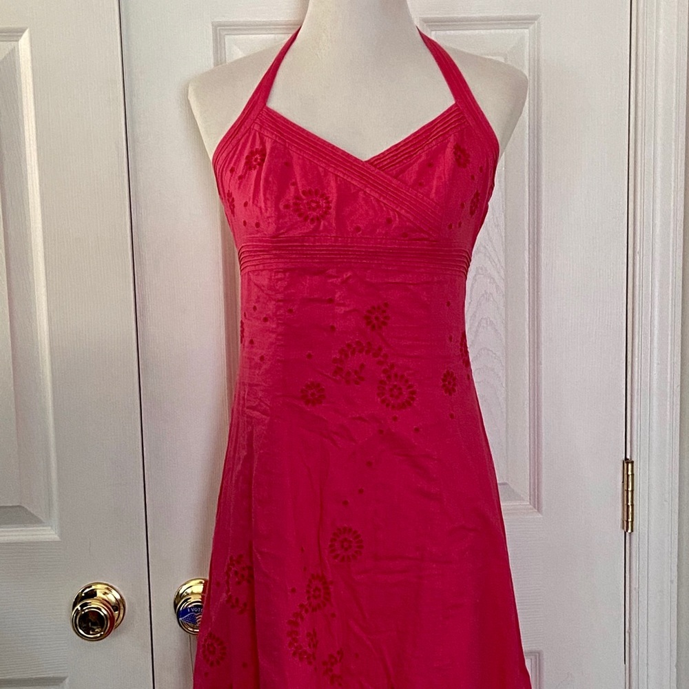 Ann Taylor pink neck tied asymmetrical dress